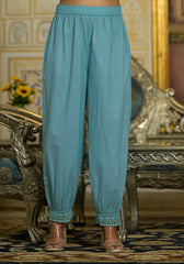 Sky Blue Mirror Embroidered Liva Rayon Kurta Pant And Dupatta Set With Lace & Button Detail-J4819SKYBLUE