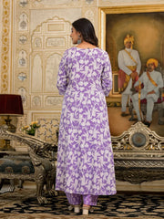 Lavender Floral Printed Rayon Kurta, Pant And Dupatta Set With Thread & Sequins Work-J4837LAVENDER_OF