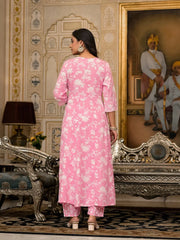 Pink Floral Printed Rayon Kurta, Pant And Dupatta Set With Thread & Sequins Work-J4837PINK_OF