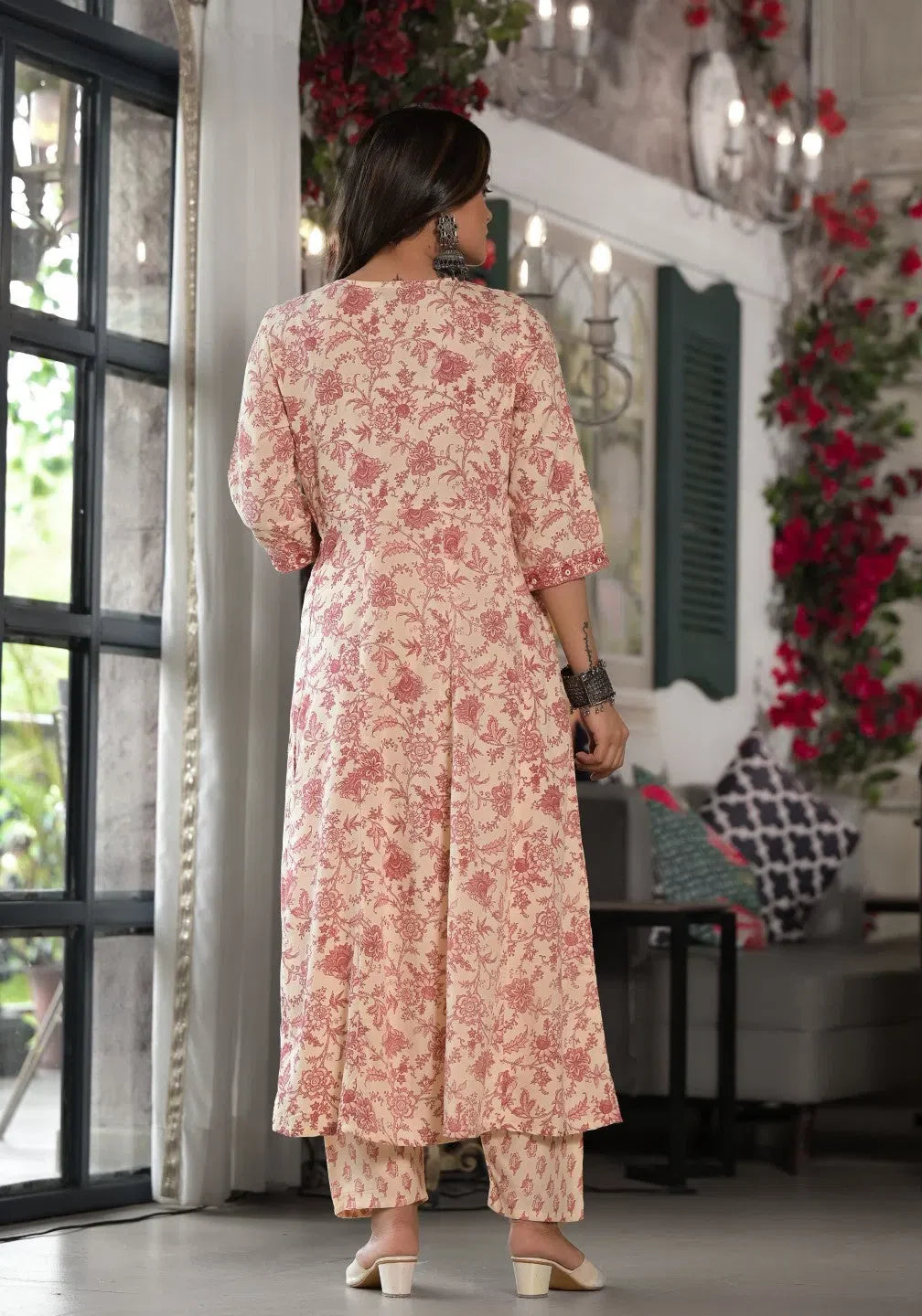 Pink Floral Rayon Kurta Set with Dupatta | Women's Indian Kurta