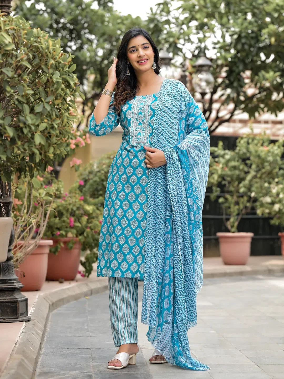 Blue Cotton Kurta Set with Dupatta |Indian Women's Kurta Sets
