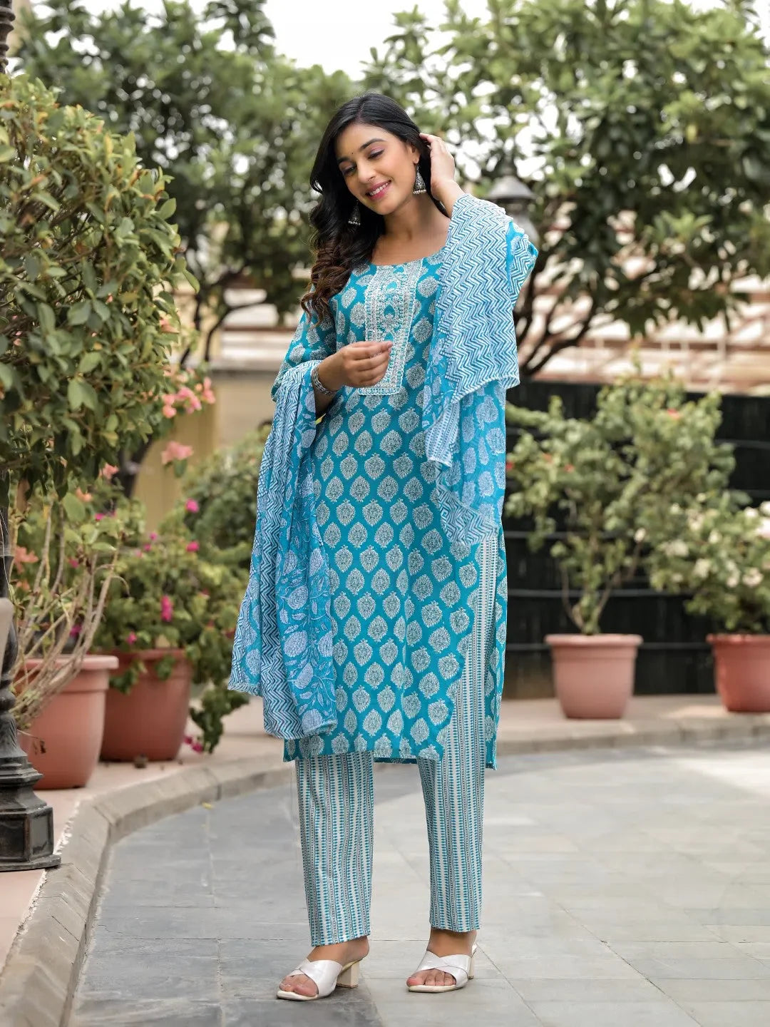 Blue Cotton Kurta Set with Dupatta |Indian Women's Kurta Sets