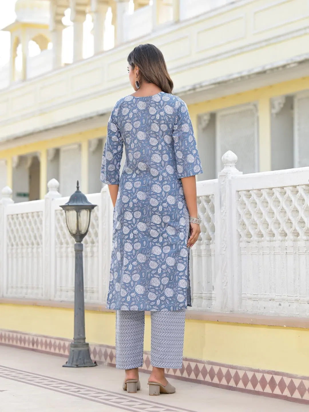Grey Cotton Kurta Set with Dupatta | Designer Women's Kurta