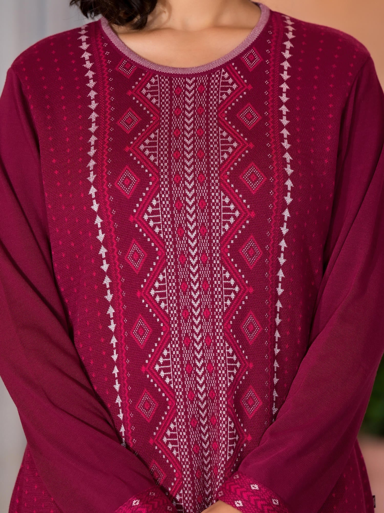 Purple Ethnic Motif Printed Polycotton Winter Wear Kurta | DesiQlo