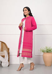 Pink Ethnic Motif Printed Cotton Long Winter Wear Jacket-J4881PINK