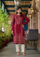Maroon Ethnic Motif Printed Polycotton Winter Wear Kurta-J4883MAROON