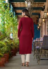 Maroon Ethnic Motif Printed Polycotton Winter Wear Kurta-J4883MAROON