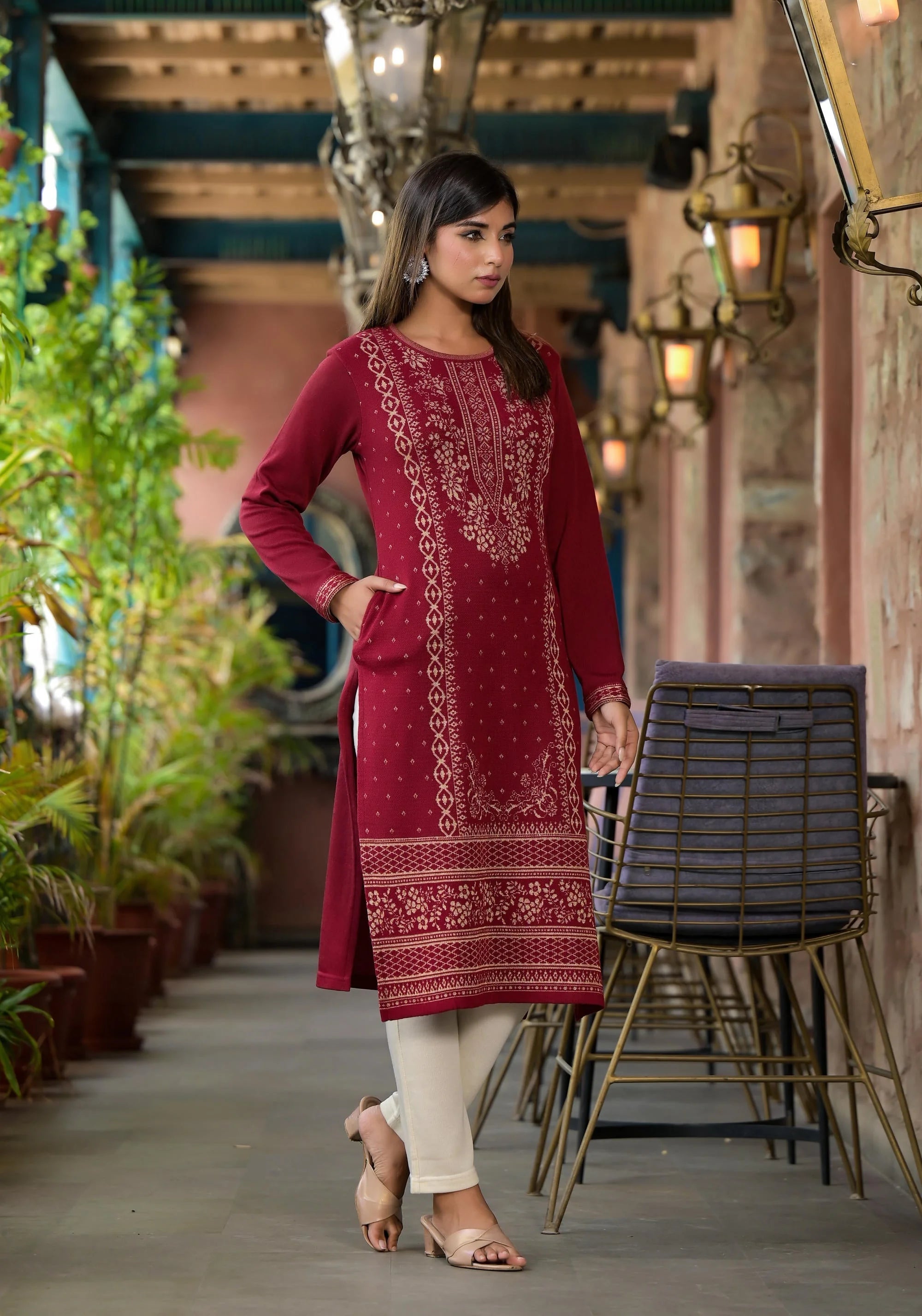 Maroon Ethnic Printed Kurta | Indian Kurta For Women