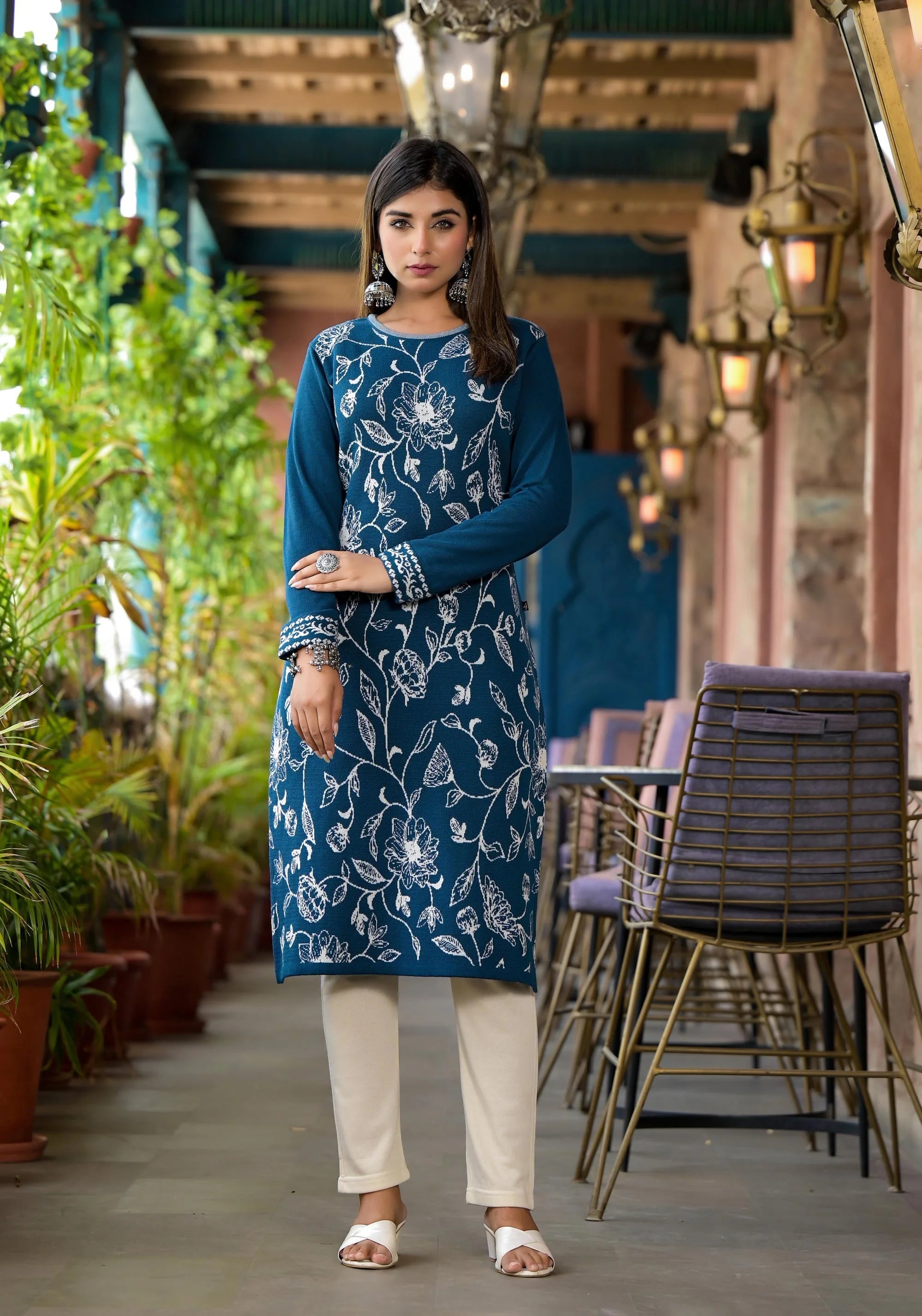 Blue Floral Printed Kurta | Indian Kurta Ladies Online