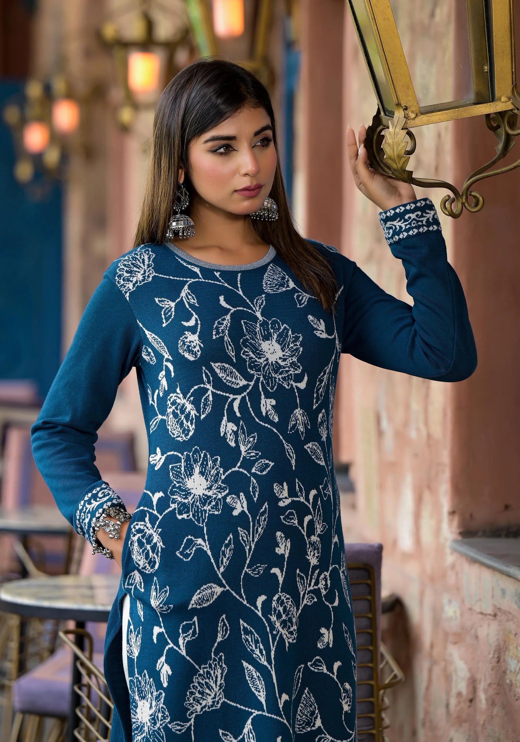Blue Floral Printed Kurta | Indian Kurta Ladies Online