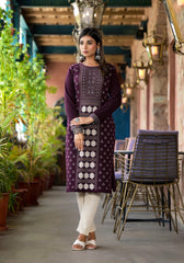 Mauve Ethnic Motif Printed Polycotton Winter Wear Kurta-J4885MAUVE