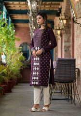 Mauve Ethnic Motif Printed Polycotton Winter Wear Kurta-J4885MAUVE