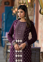 Mauve Ethnic Motif Printed Polycotton Winter Wear Kurta-J4885MAUVE