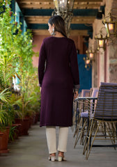 Mauve Ethnic Motif Printed Polycotton Winter Wear Kurta-J4885MAUVE