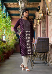 Mauve Ethnic Motif Printed Polycotton Winter Wear Kurta-J4885MAUVE