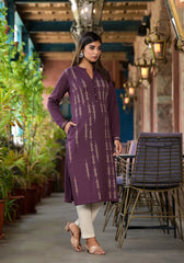 Violet Ethnic Motif Printed Polycotton Winter Wear Kurta-J4886VIOLET