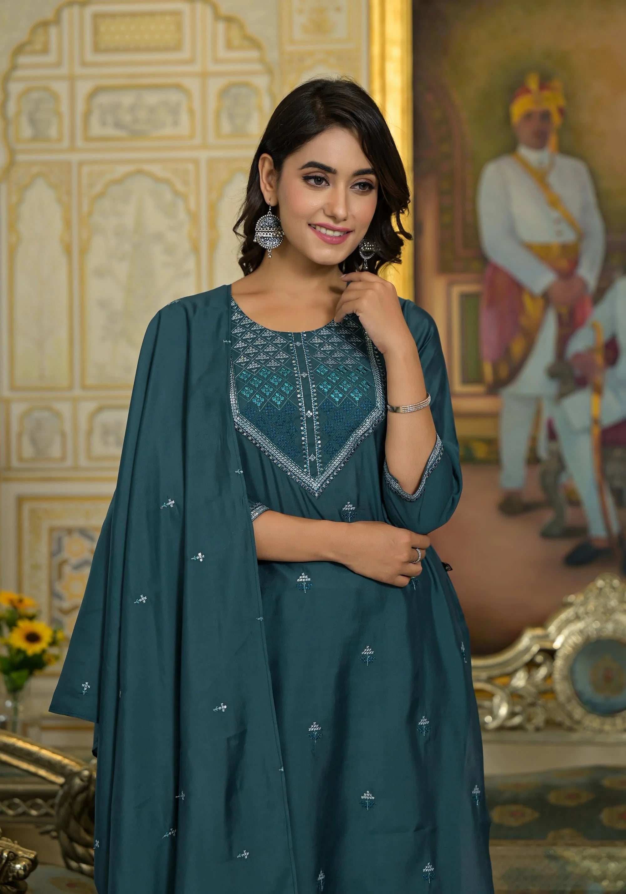 Rama Green Embroidered Kurta Set | Designer Kurta Sets