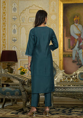 Rama Green Thread Embroidered Viscose Kurta Pant And Dupatta Set With Sequins Work-J4895RAMAGREEN