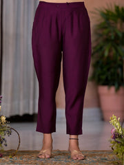 Wine Thread Embroidered Viscose Kurta Pant And Dupatta Set With Sequins Work & Zari Work-J4897WINE