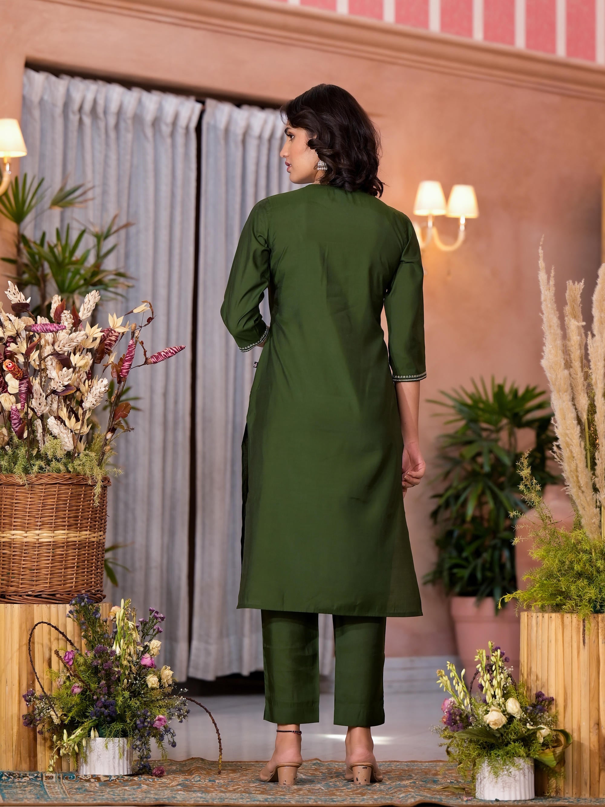 Green Embroidered Kurta Pant Dupatta Set | Indian Kurta Sets