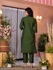 Green Zari Embroidered Viscose Kurta Pant And Dupatta Set With Tassels On Dupatta-J4899GREEN