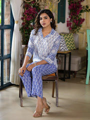 Purple Ethnic Motif Printed Viscose Kurta & Pants Set With Buttons-J4901PURPLE