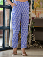 Purple Ethnic Motif Printed Viscose Kurta & Pants Set With Buttons-J4901PURPLE