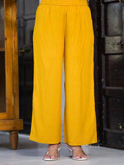 Mustard Thread Embroidered Liva Rayon Kurta Palazzo And Dupatta Set-J4920MUSTARD