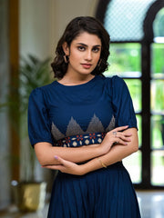 Navy Thread Embroidered Rayon Top & Dhoti Pant Set-J4921NAVY