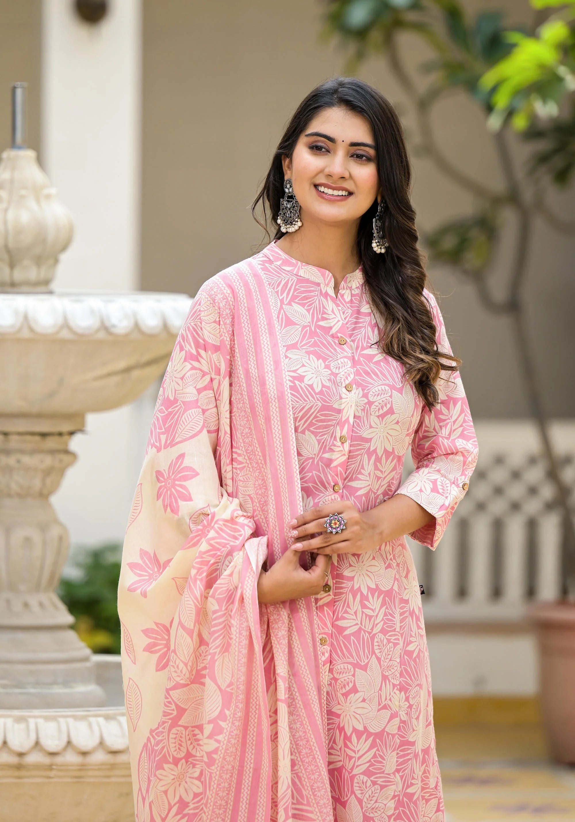 Shop Pink Floral Cotton Kurta Set | Women's Indian Kurta Sets
