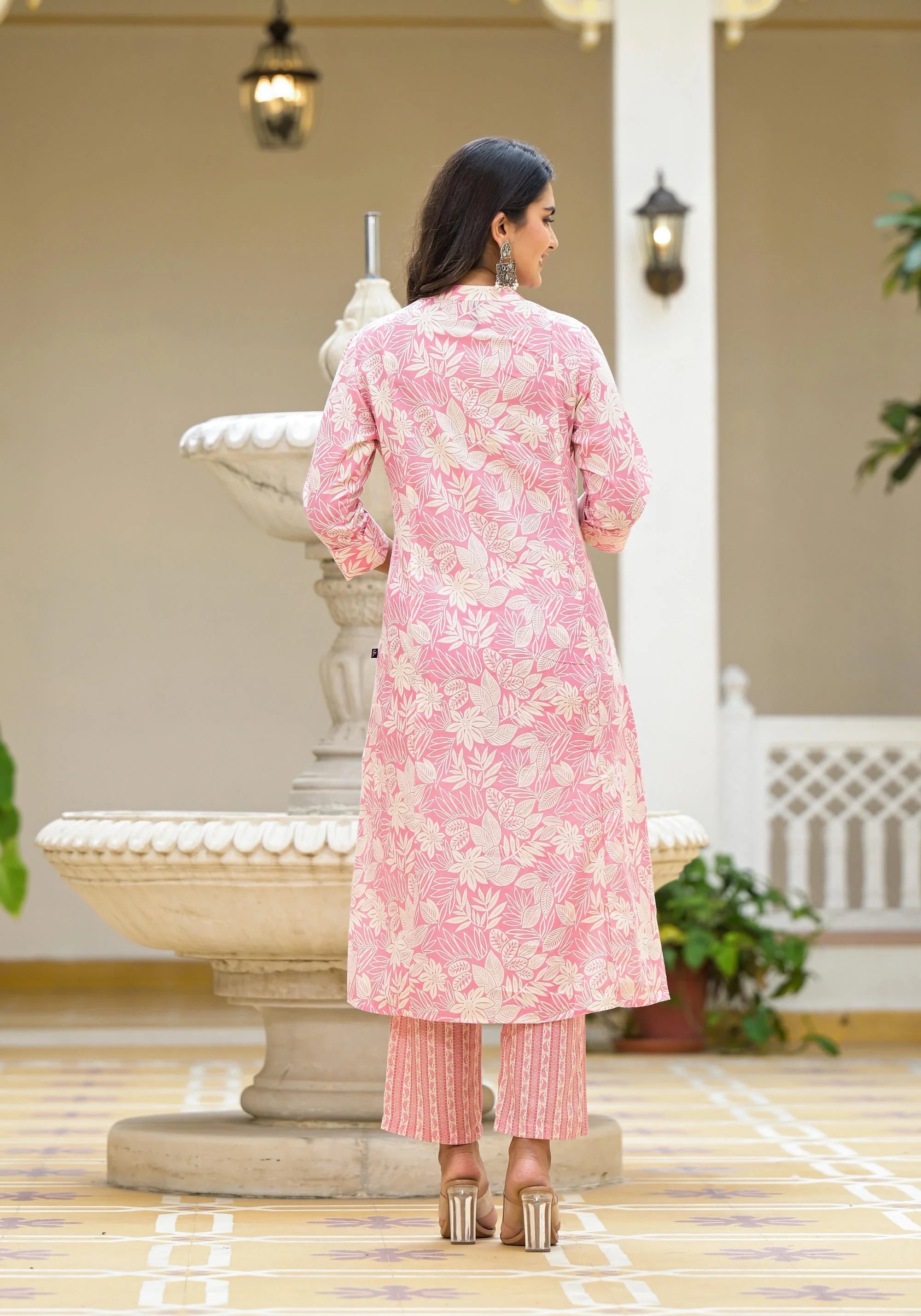 Shop Pink Floral Cotton Kurta Set | Women's Indian Kurta Sets