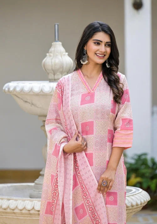 Pink Floral Thread Work Kurta Set | Designer Kurta Sets