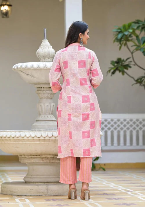 Pink Floral Thread Work Kurta Set | Designer Kurta Sets