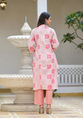 Pink Floral Printed Cotton Kurta Set With Thread Work-J4975PINK