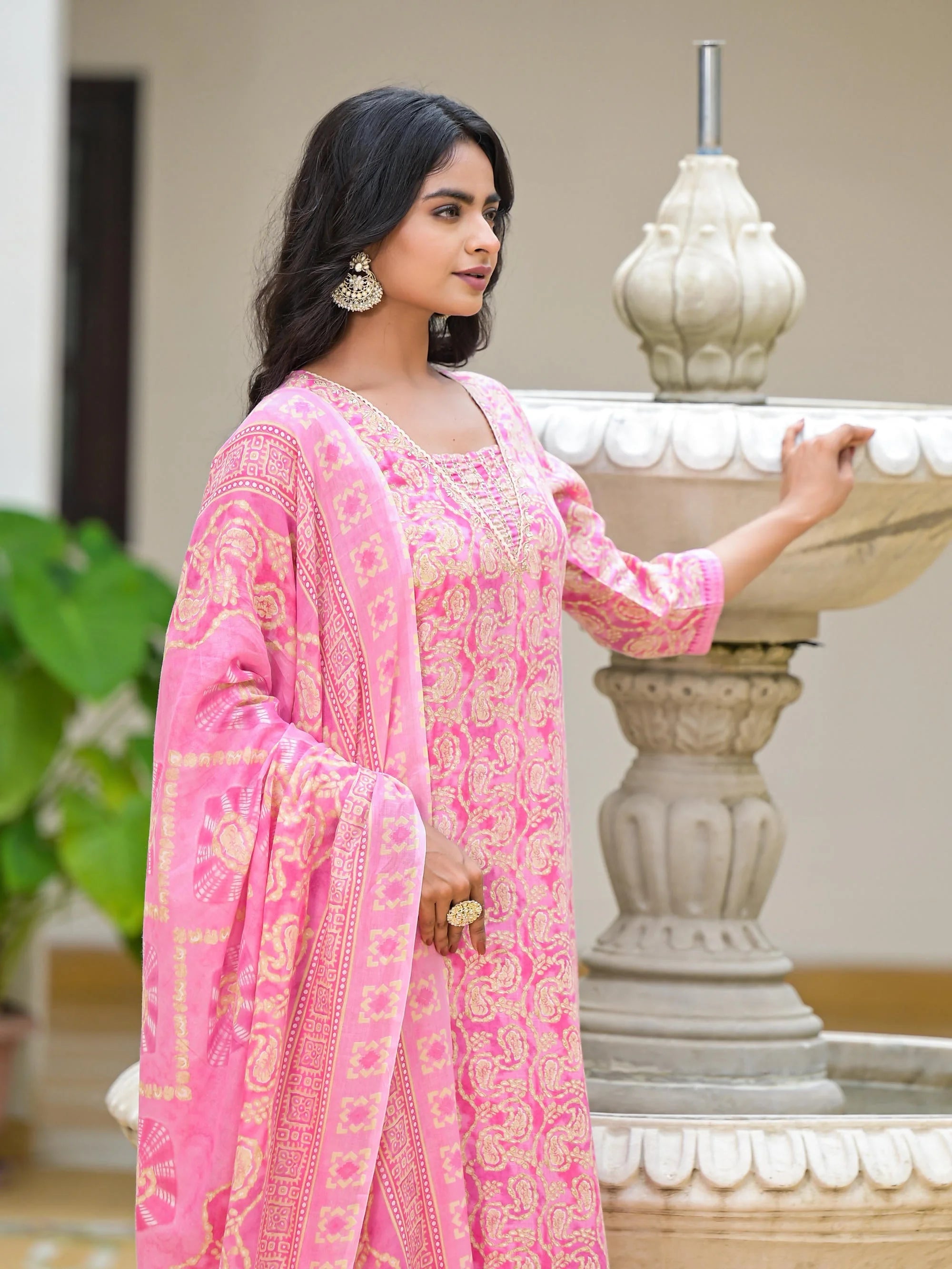 Pink Printed Kurta Set with Dupatta - Indian Women's Cotton Set