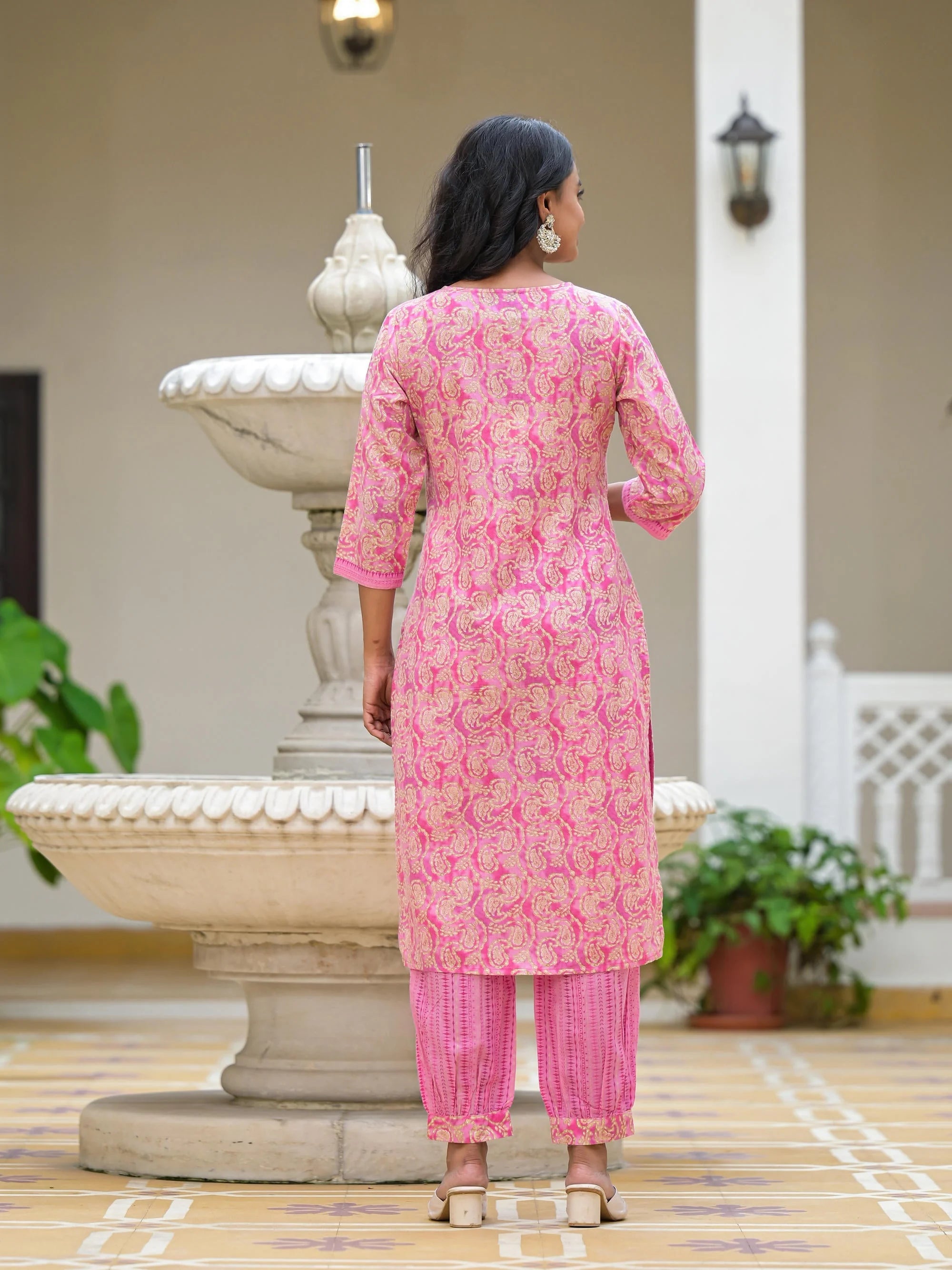 Pink Printed Kurta Set with Dupatta - Indian Women's Cotton Set