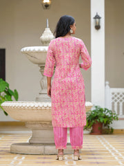 Pink Ethnic Motif Printed Cotton Kurta Pant With Dupatta Set With Sequins & Lace-J4977PINK