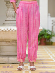 Pink Ethnic Motif Printed Cotton Kurta Pant With Dupatta Set With Sequins & Lace-J4977PINK