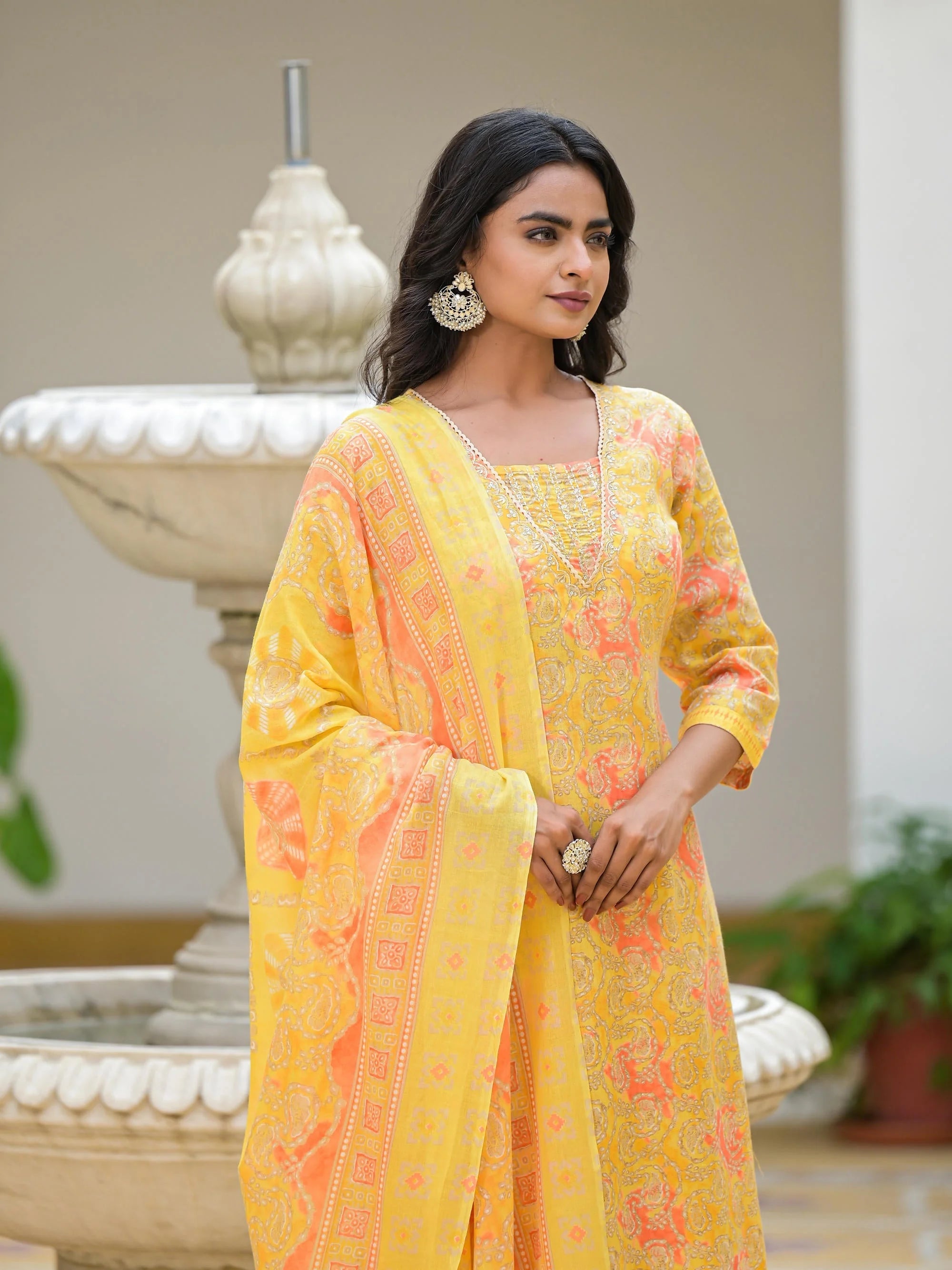 Yellow Printed Kurta Set with Dupatta - Indian Women's Style