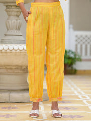 Yellow Ethnic Motif Printed Cotton Kurta Pant With Dupatta Set With Sequins & Lace-J4977YELLOW
