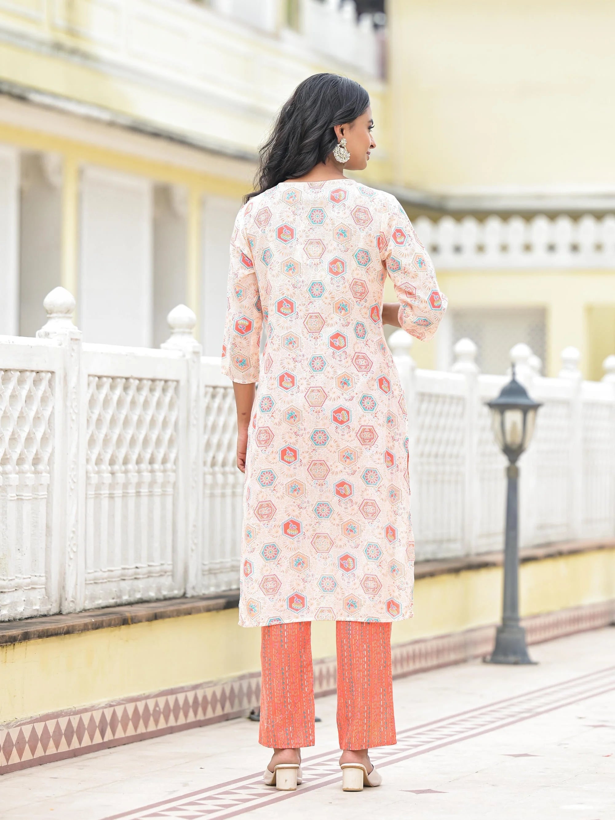 Peach Floral Kurta Set with Dupatta - Designer Indian Style