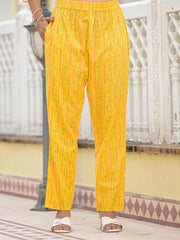 Yellow Floral Printed Cotton Kurta Pant With Dupatta Set With Sequins & Thread Work-J4980YELLOW