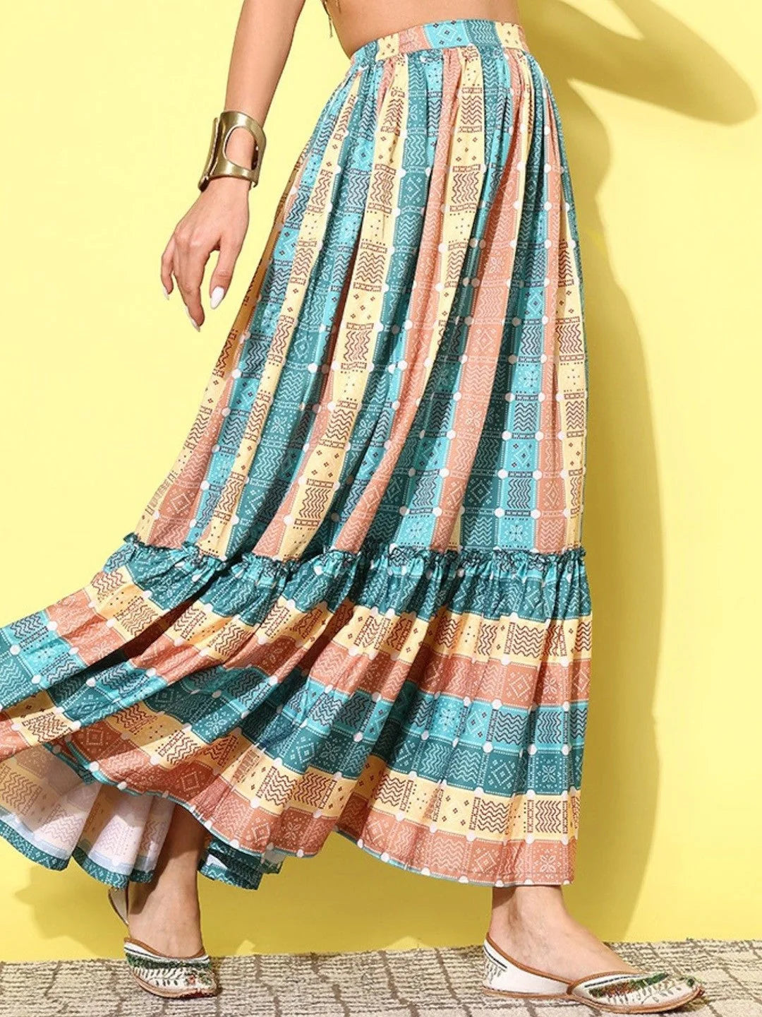 Printed Ethnic Maxi Skirts - Flared Long Ethnic Skirts Online