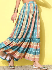 Printed Flared Maxi Skirt-AHSKCRDP-15037