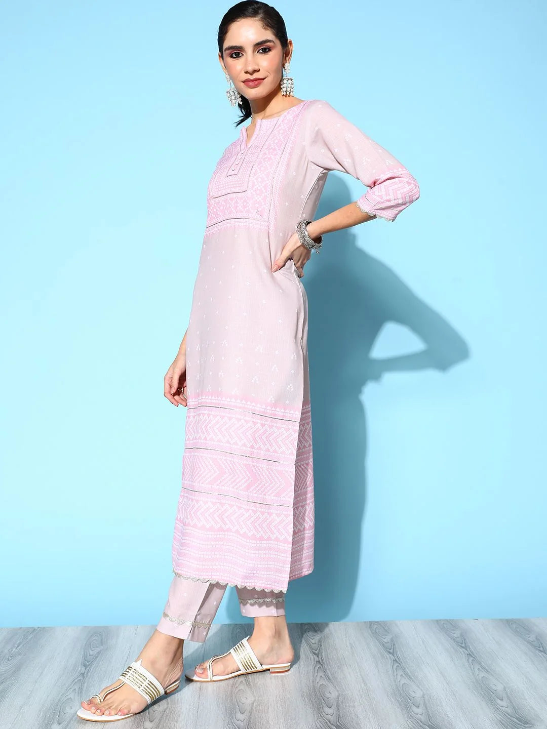 Lavender Cotton Blend Printed Kurta Set | Women's Kurta Sets