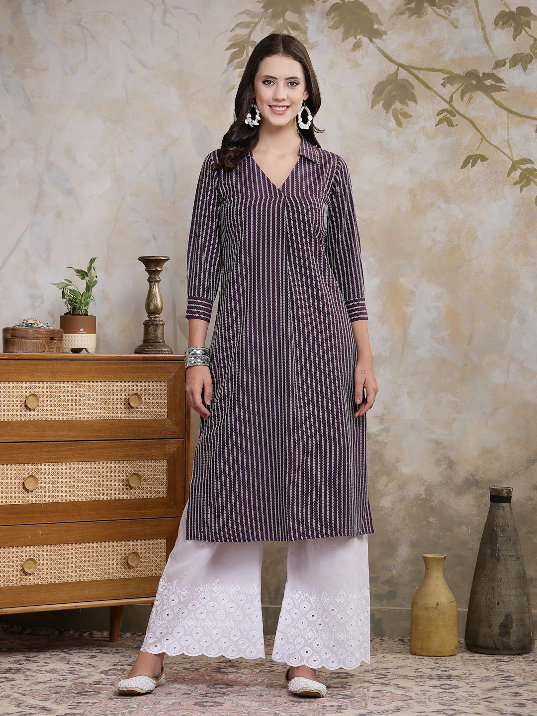 Purple Cotton Blend Indian Kurta for Women - Stylish Kurtas