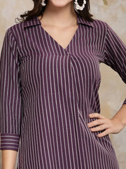 Women's Self Designed Cotton Blend Straight Kurta-JABONG