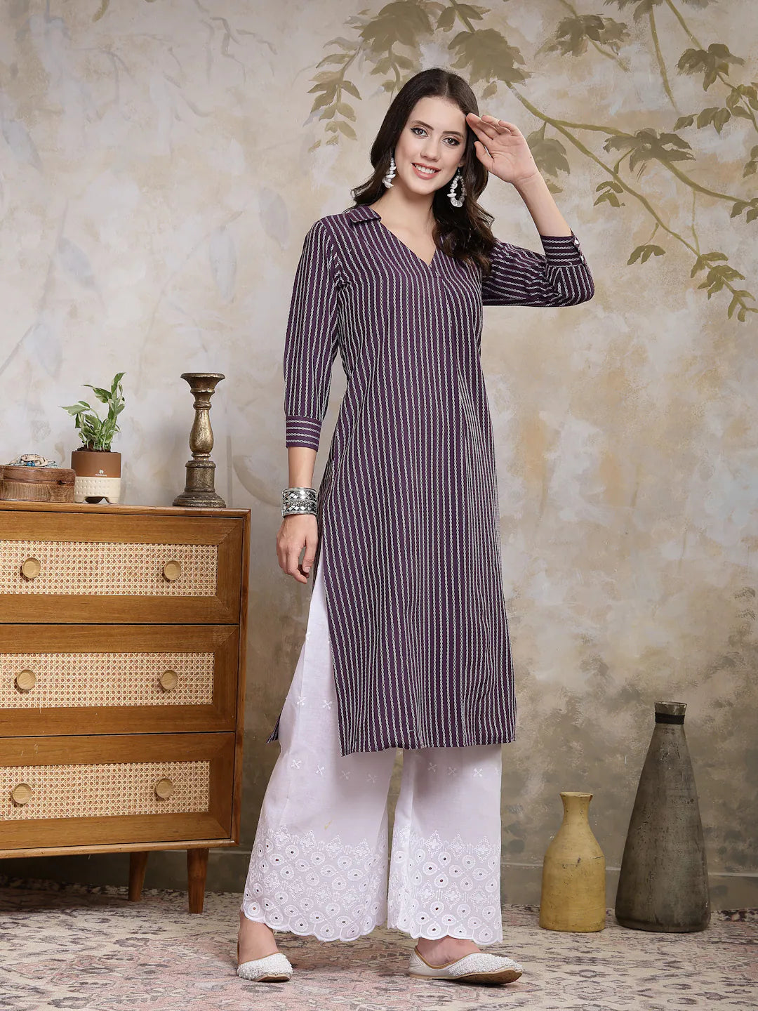 Purple Cotton Blend Indian Kurta for Women - Stylish Kurtas