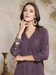 Women's Self Designed Cotton Blend Straight Kurta-JABONG