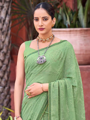 Women's Georgette Light Green Embellished Celebrity Saree With Blouse Piece-JALEBI81306